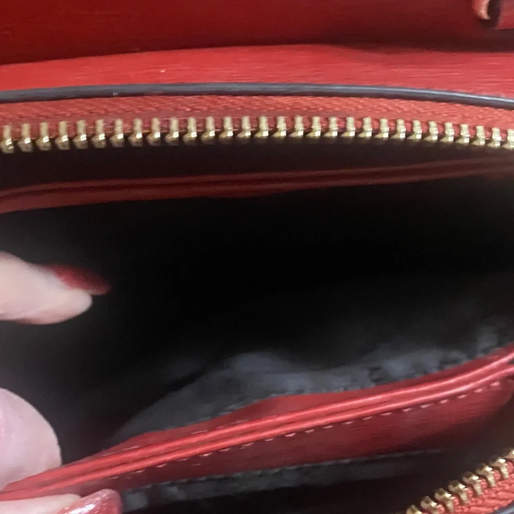 DKNY Cherry Red Saffiano Leather Satchel - Gold Hardware